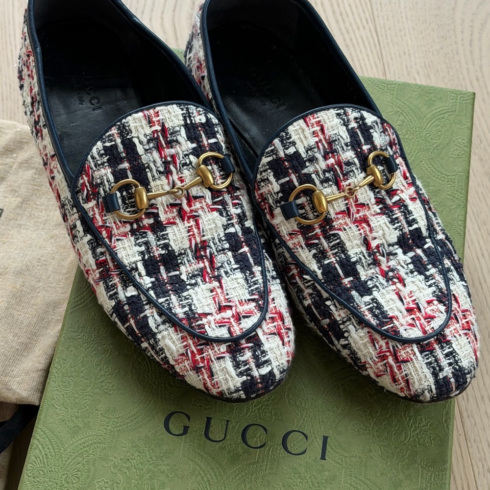 Authentic Gucci Tweed Horsebit leather Loafers – Size 37.5